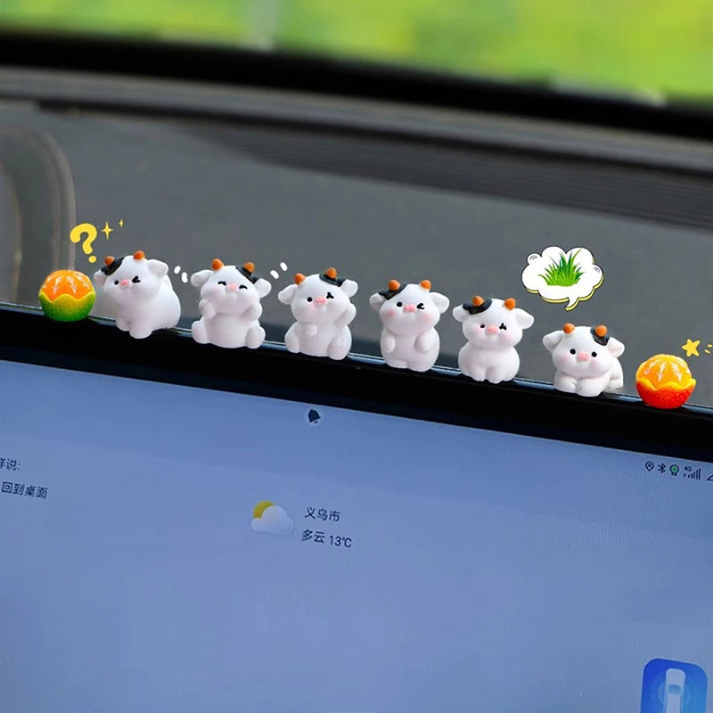 1 Set Auto Interior Dashboard Accessories Cartoon Resin Cow Model Car Center Console Decor Cute Car Ornaments
