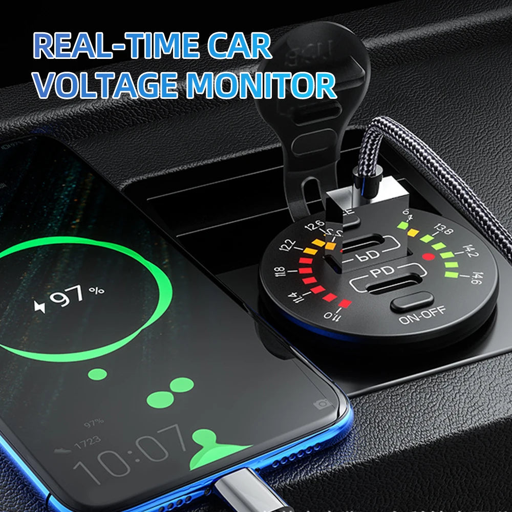 Car Charger with LED  36W Dual USB QC 3.0  12/24V Waterproof USB PD Outlet Fast Charge For Car Motorcycle