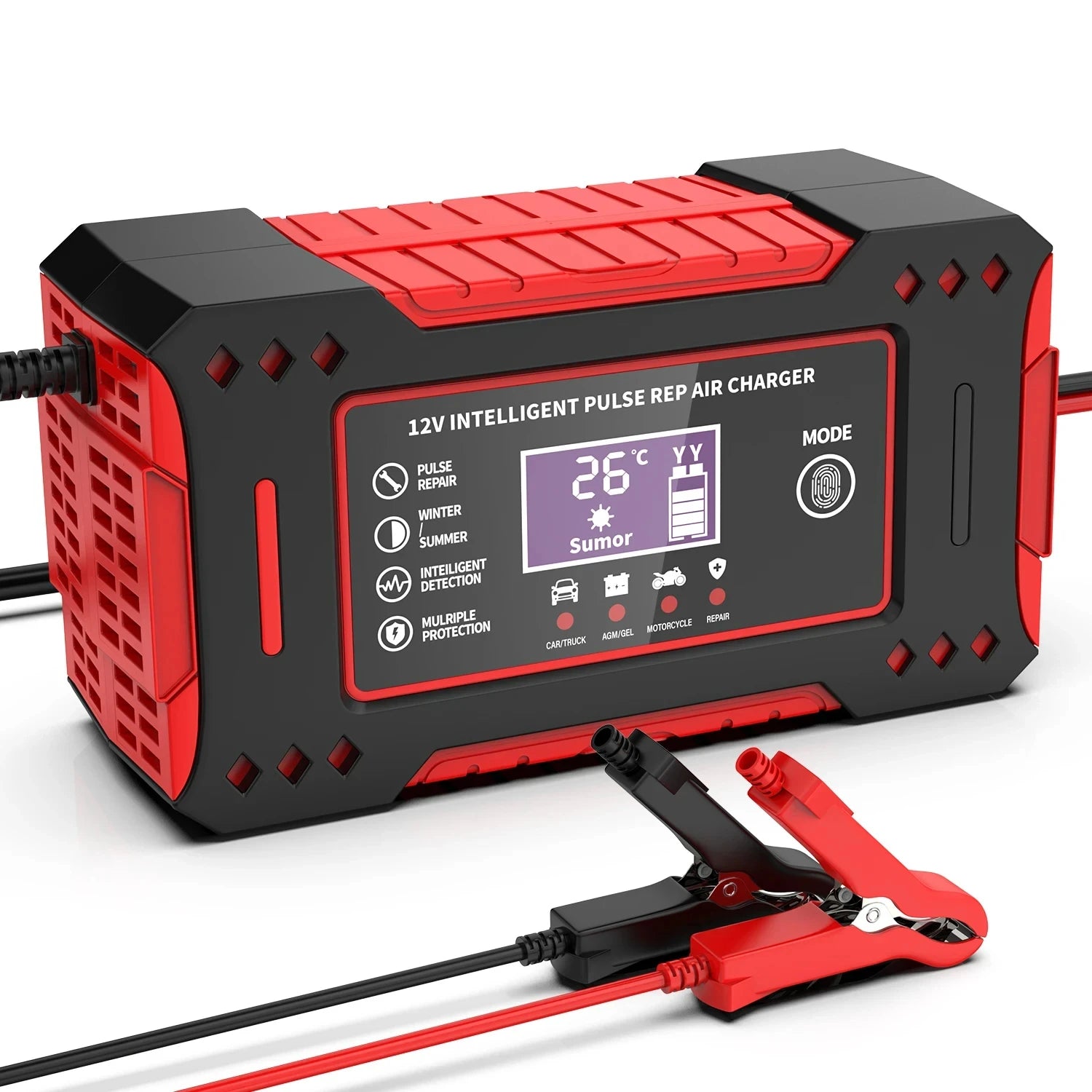 Smart Car Battery Charger 12V, Motorcycle Battery Maintainer with LCD Display for Lead-Acid Repair