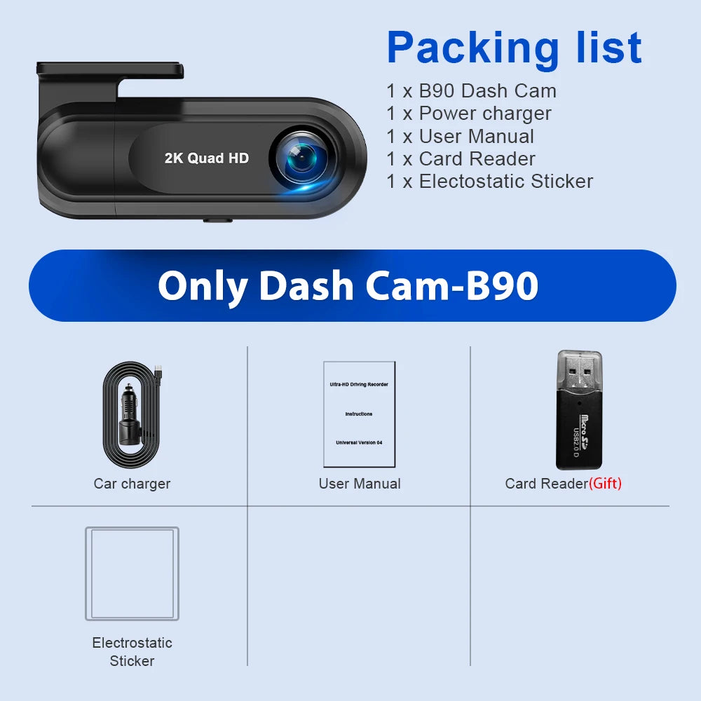 Hidden Dash Cam 2K Car Video Recorder HD Night Vision APP Control Support GPS Parking Monitoring Driving Recorder