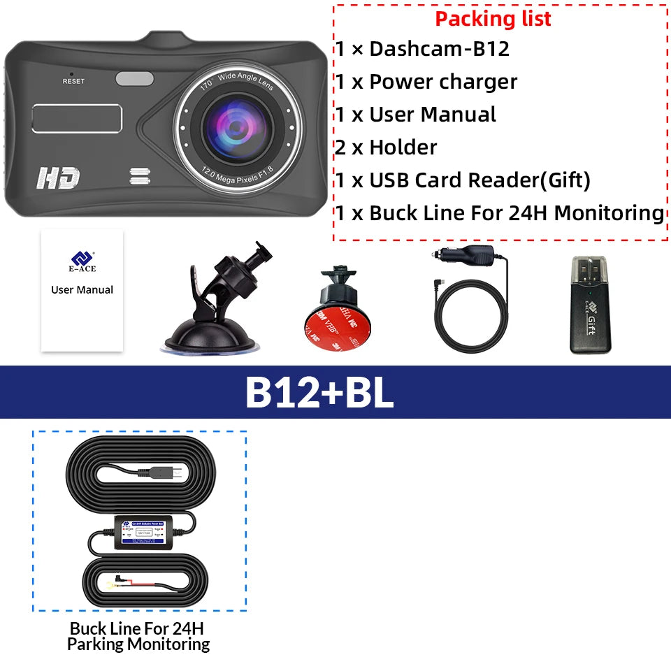 4 Inch1080P Dashcam 24H Parking Touch Night Vision Front Optional Rear Dash Cam Camera Video Recorder Black Box Smart Systems