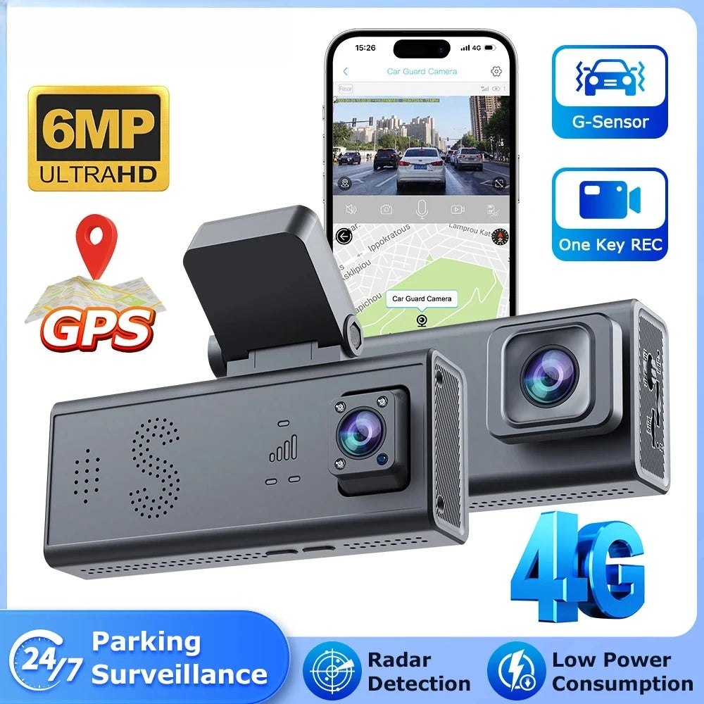 2025 NEW 6MP Dash Cam Dual Lens 4G Driving Recorder Car DVR Camera GPS 24-Hour Parking Monitoring APP Remote Monitoring