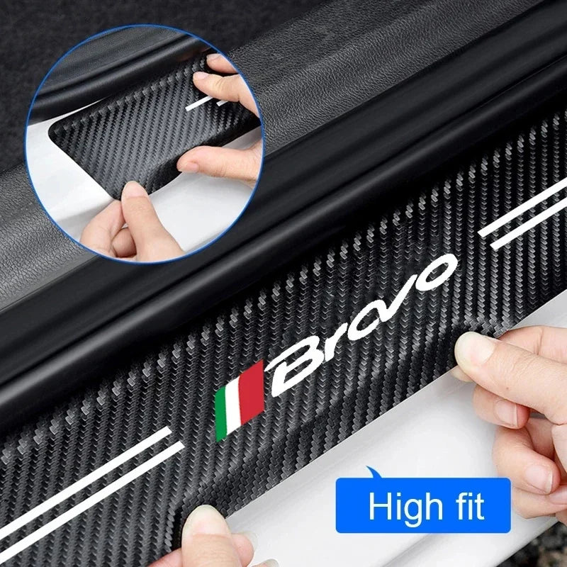 Car Interior for Fiat Bravo Logo  Door Sill Trunk Bumper Waterproof Decals Front Rear Threshold Stickers Strips Accessories