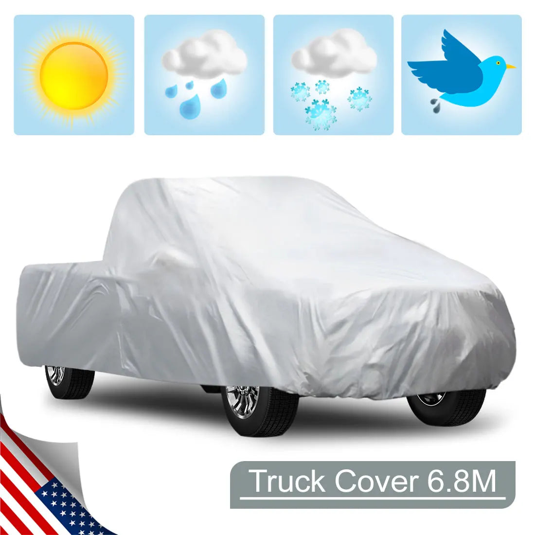UXCELL 6.5M 6.8M Waterproof Stormproof Pickup Truck Cover All-Weather UV Dust Snow Protection Outdoor Indoor Protector