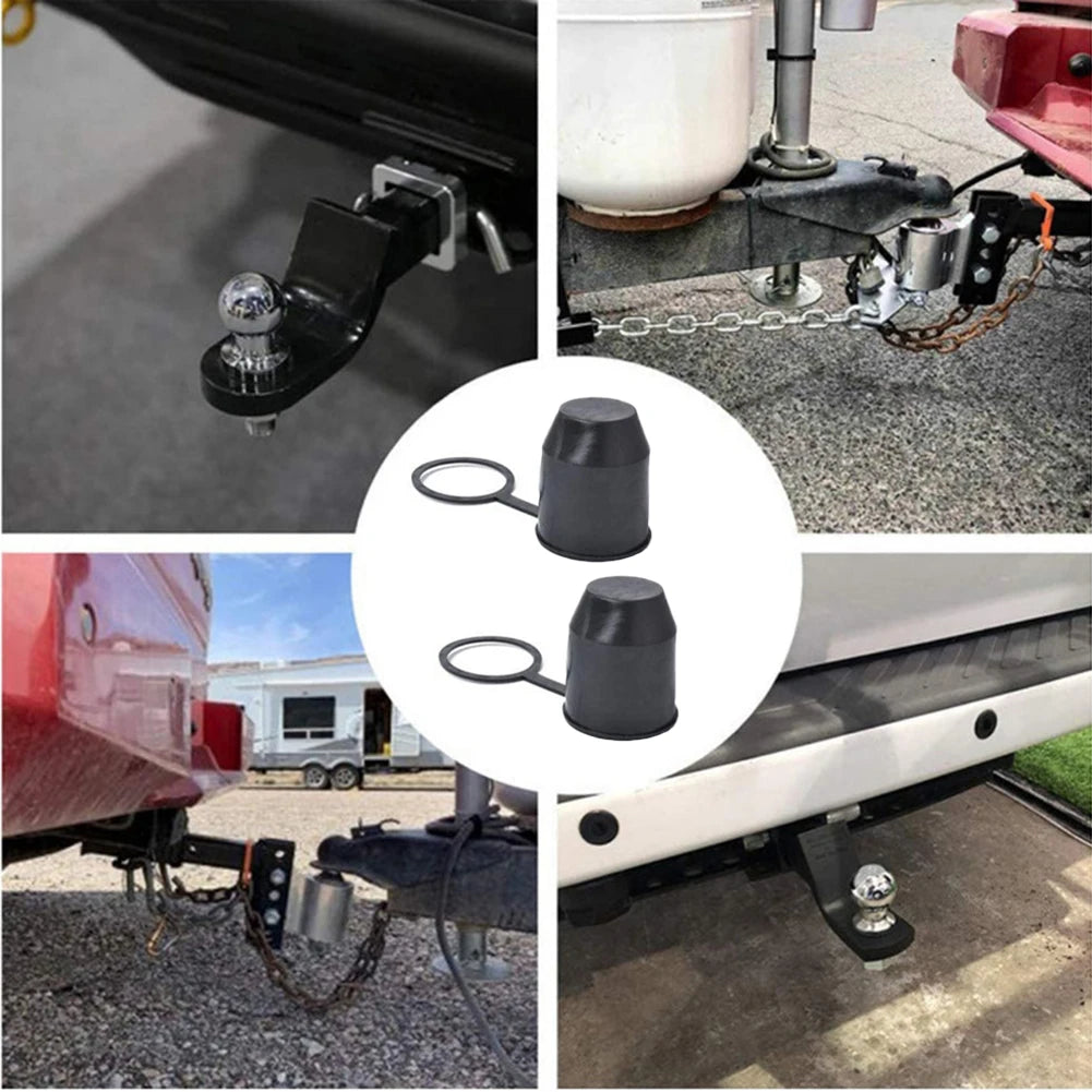 Universal 2Pcs Trailer Hitch Ball Tow Bar Cover Protection Cap For Caravan Truck Plastic Cover For 50mm Ball Heads Exterior Part
