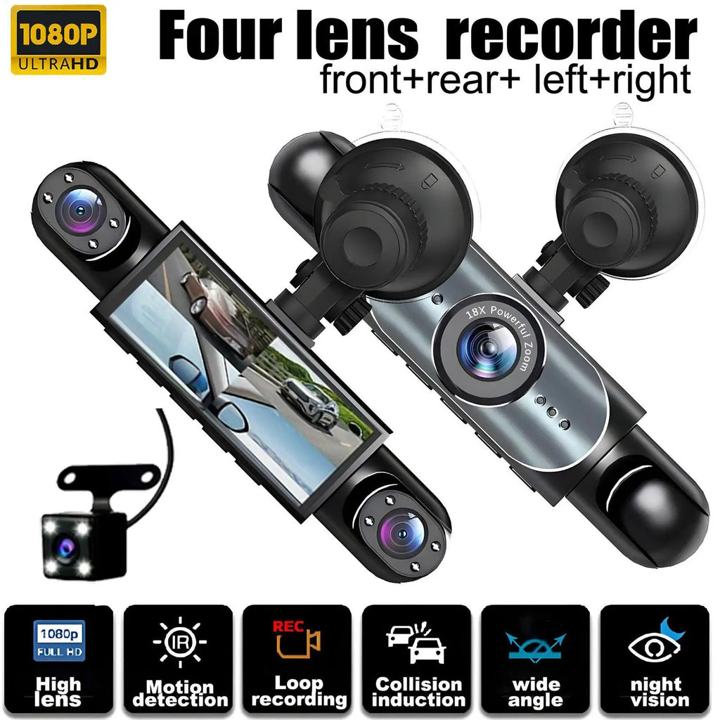 4 Channel Battery Powered Dash Cam 1080P Monitor Dashboard Camera With 32G Card Rear Reversing Image For Left Right Front Blind