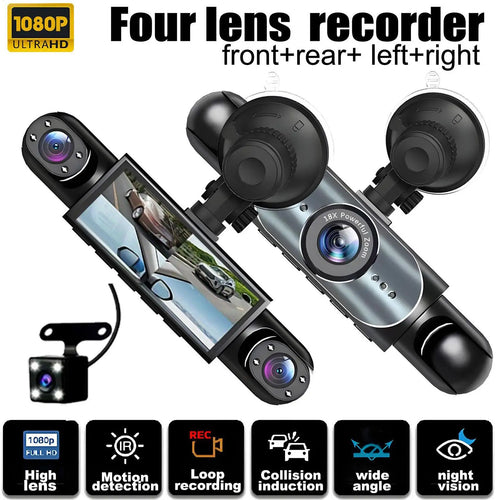 4 Channel Battery Powered Dash Cam 1080P Monitor Dashboard Camera With 32G Card Rear Reversing Image For Left Right Front Blind