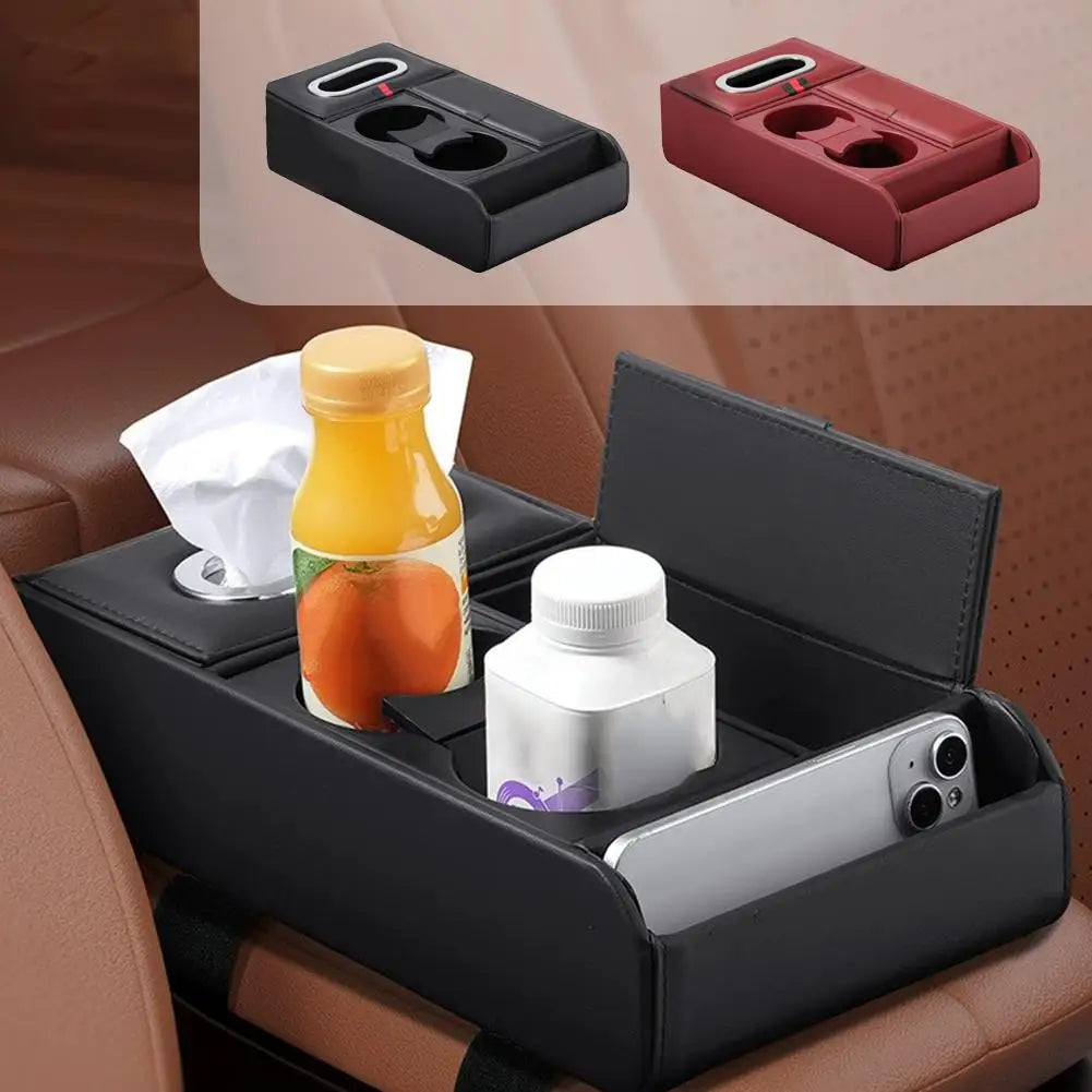 Car Armrest Box Organizer Luxury Storage Tray with Cup Holder Tissue Box Multifunction Center Console Accessories Auto Interior