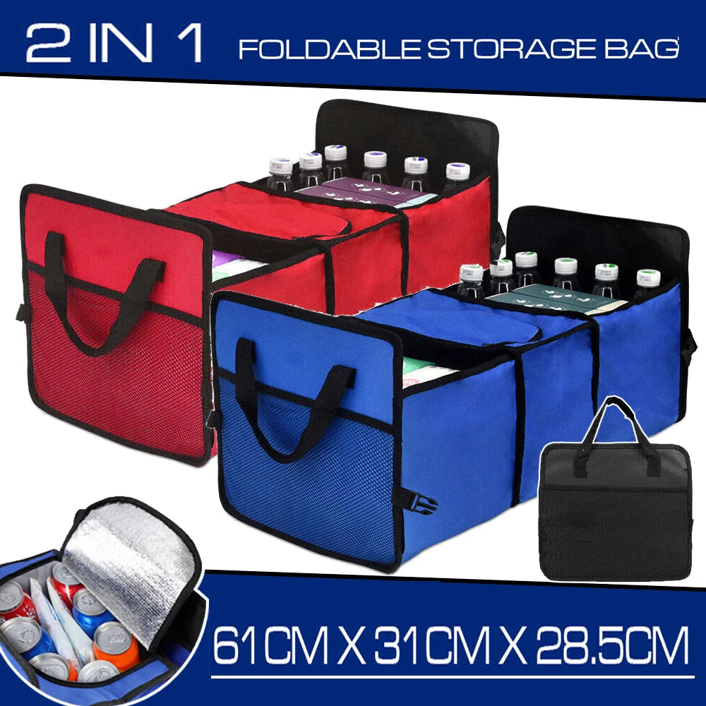 Collapsible Car Rear Boot Trunk Tidy Organizer Cooler Bag Seat Universal Grocery Storage Box Net Organiser Foldable Car-Styling