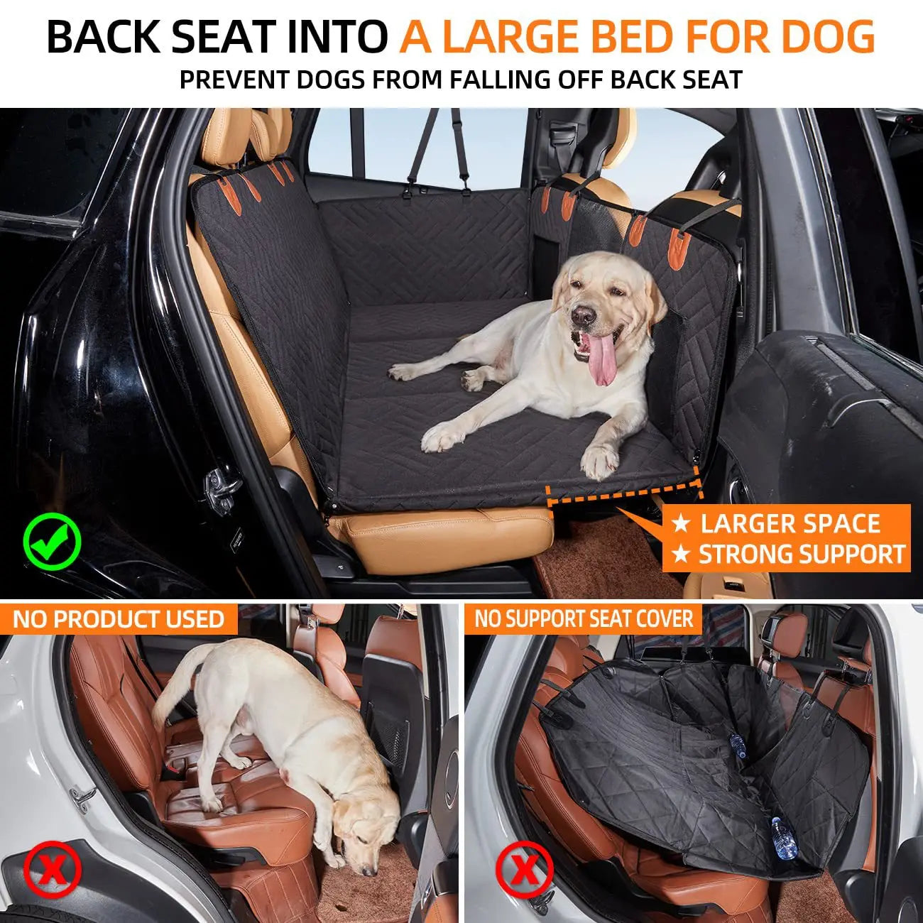 Convertible Car Bed for Dogs， Extended Waterproof Seat Cover with Anti-Slip Backing， Comfortable Pet Mat for SUV Truck Travel