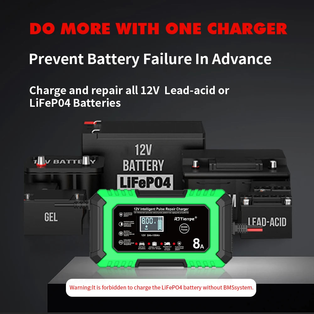 AU plug Car Battery Charger 12V 8A  Car and Motorcycle Battery Charging Device  Lead-acid Battery Smart Repair LCD Display
