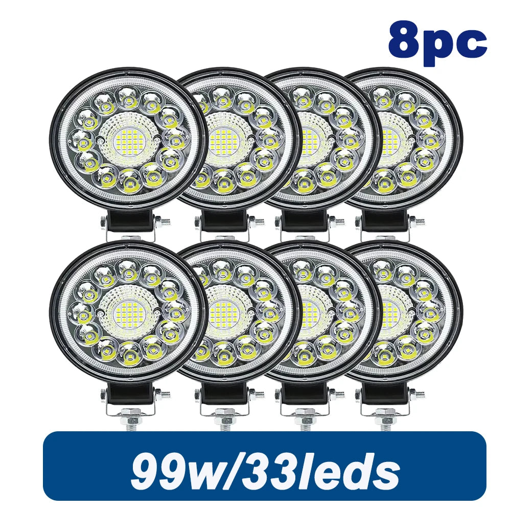 Car LED Light Bar 99W LED Work Light  Round Square Off Road Spotlight for Jeep Truck ATV 4X4 Car ATV Barra LED Headlights 12-24V