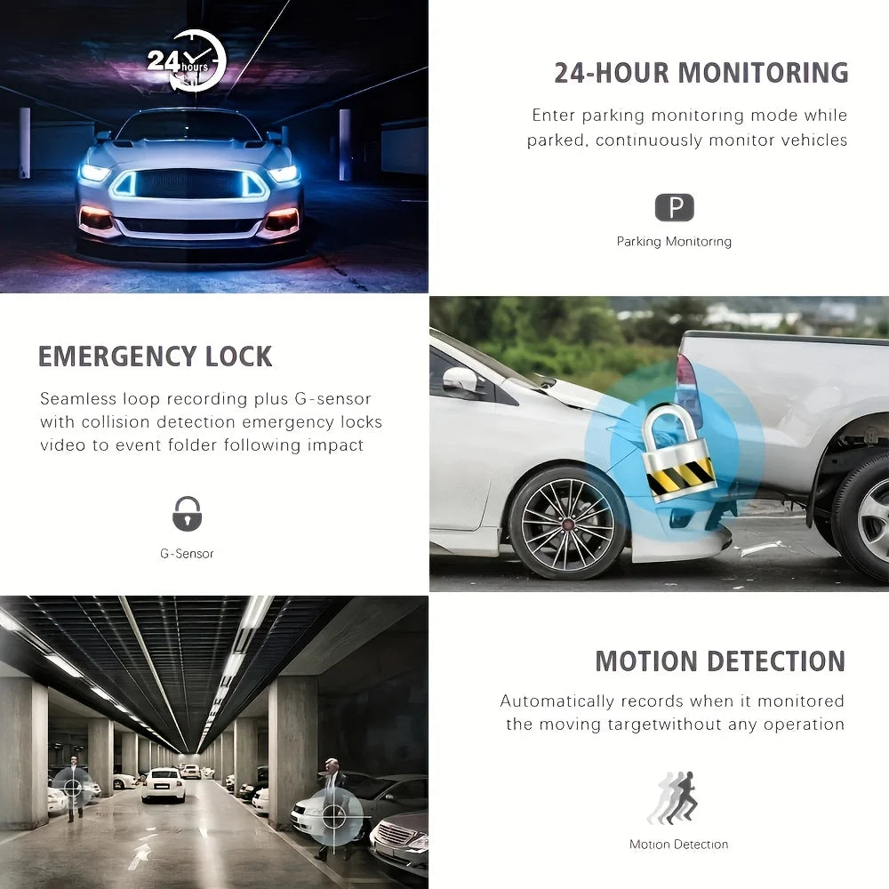 High-performance 3-lens dash cam With motion detection and parking mode record automatically when it detects a collision or …