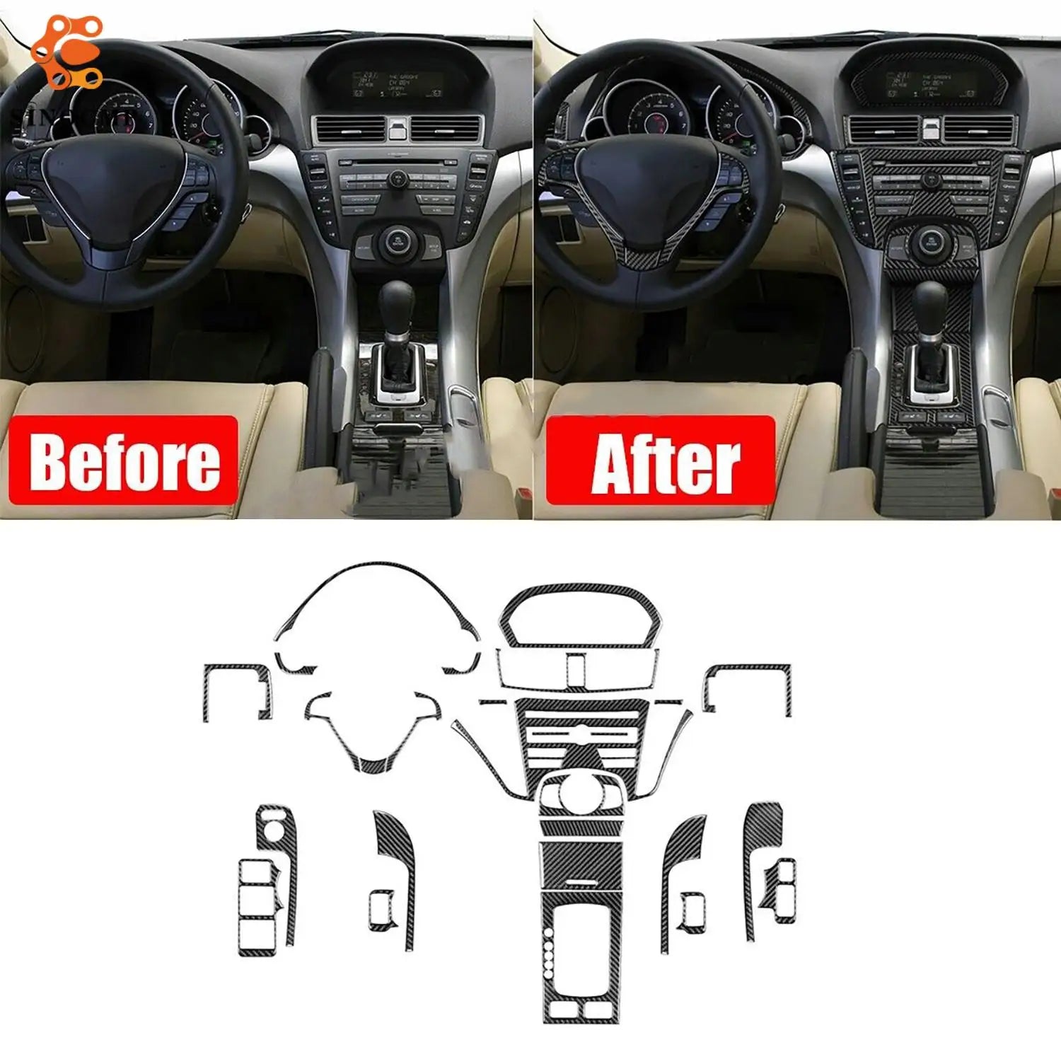 27Pcs Carbon Fiber Full Kits Interior Cover Trim Interior Dashboard Cover Trim Set For Acura TL 2009-2014 Interior Accessories