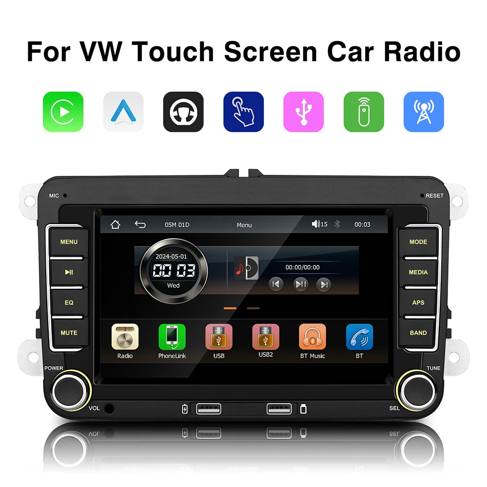 7" 2 Din HD Car Media Video RDS Airplay Car Radio Wireless CarPlay Android Auto Stereo Audio For VW/Seat/Skoda/Passat/Golf/Polo
