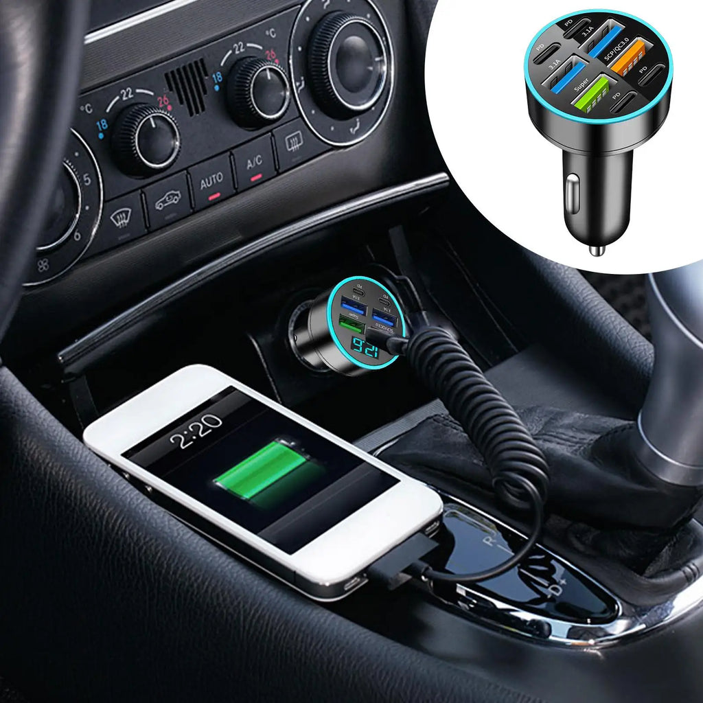 USB Car Charger 66W Fast Charging Car Charger Adapter Digital Display Phone Fast Charger Charging Ports Car Phone Charger