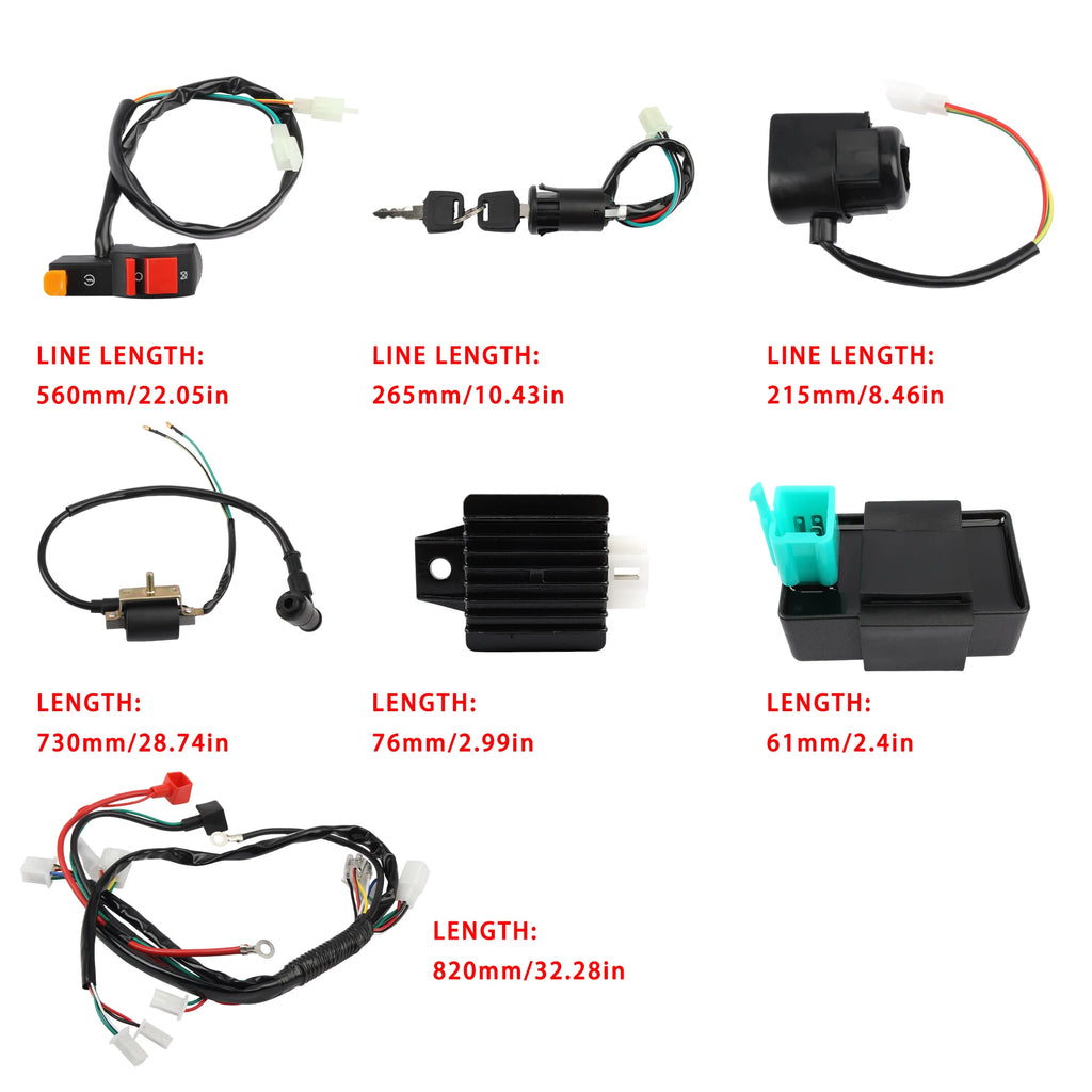 ATV Motorcycle Electrics Wiring Harness Spark Plug CDI Ignition Coil Key Switch Kit For Dirt Bike 50cc-110cc UTV Quad Go Kart
