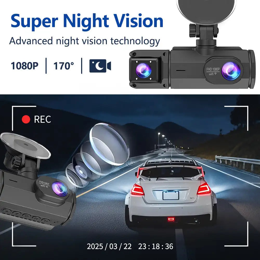 2/3Camera WIFI Dash Cam Cabin Car Dvr 1080P Interior Vehicle Three Way Channel Dvrs Recorder Video Registrator Dashcam Camcorder