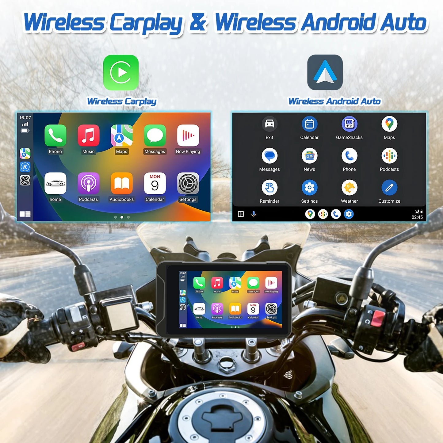 GPS Navigation Wireless Carplay IPS Touch Screen DVR 1080P Dual Dashcam with Front and Rear Cameras Tire Pressure for Motorcycle