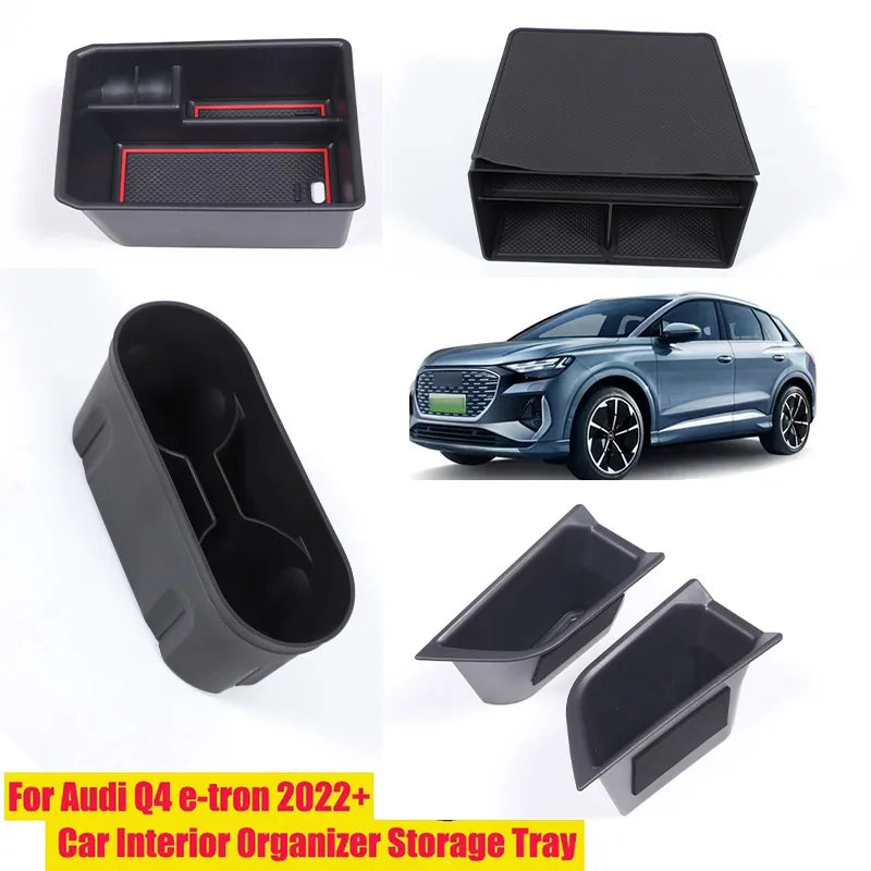 Car Interior Organizer Storage Box Armrest Central Console Tidy Stowing For Audi Q e-tron/Q5 2022-2024 Auto Accessories ﻿