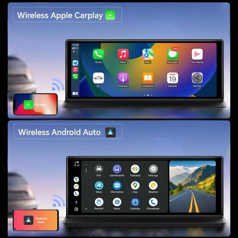 11.3" Android 14 Dash Cam with Carplay Android Auto 4GB+64GB Front Rear 1080P GPS Navigation WiFi Smart Rearview Mirror DVR