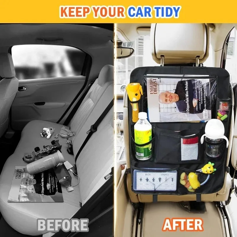 Car Backseat Organizer,2PCS Car Storage Organizer Kick Mats Back Seat Protector with Touch Screen Tablet Holder