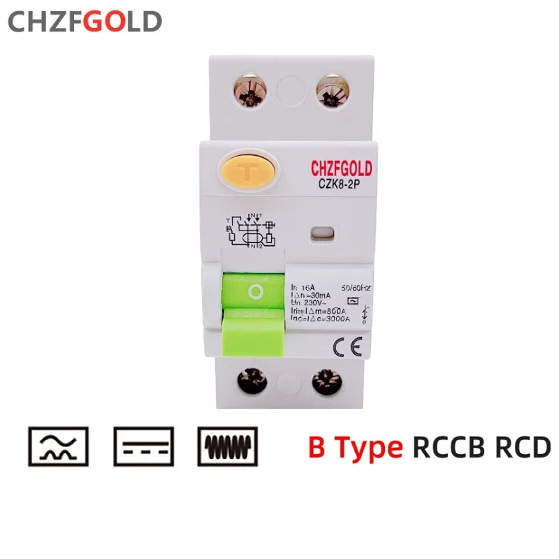 Electric Vehicle EV Charging Pile Residual Current breaker DC RCCB RCD 2P/4P 63A 30mA Type B 6KA CHZFGOLD Din Rail Earth Leakage
