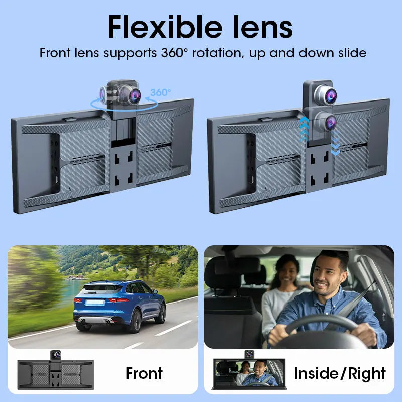 10/11.26" 4K ADAS Car DVR 360° Rotate Dashcam 1080P Rear Camera Wireless Carplay&Android Auto Adas GPS Navigation Dual Recording