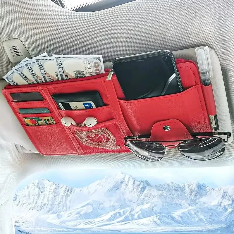 Car Sun Visor Organizer Multi-Pocket Auto Interior Accessories Pocket Organizer Car Document Storage Pouch Pen Holder