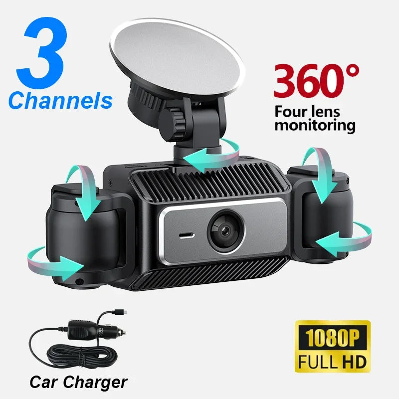4 Channel Mini Dash Cam Car Camera 360° Front Left Right Rear View Car DVR Video Recorder G-Sensor Night Vision & Loop Recording
