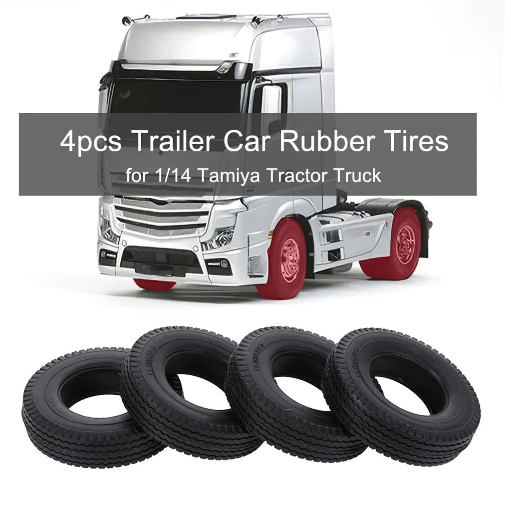 4Pcs Rubber Tyres Wheel Tires With Sponge for 1:14 Tamiya Tractor RC Car Truck