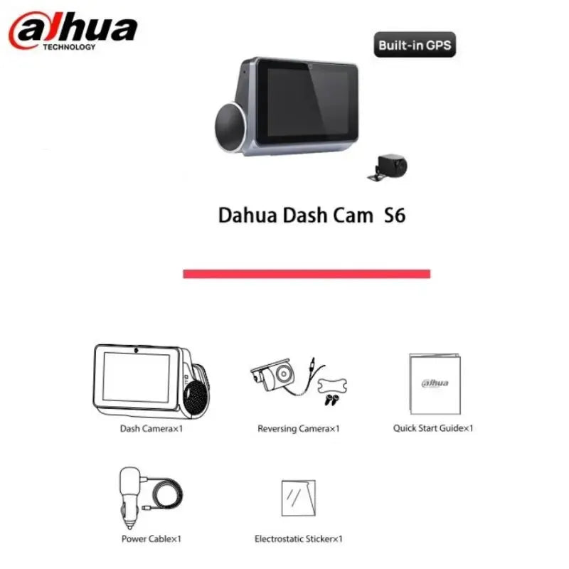 Dahua S6 Dash cam Front And Rear Dual Lens Touch Screen WiFi APP Control Build-in GPS Loop Recording For Car DVD Dashcam