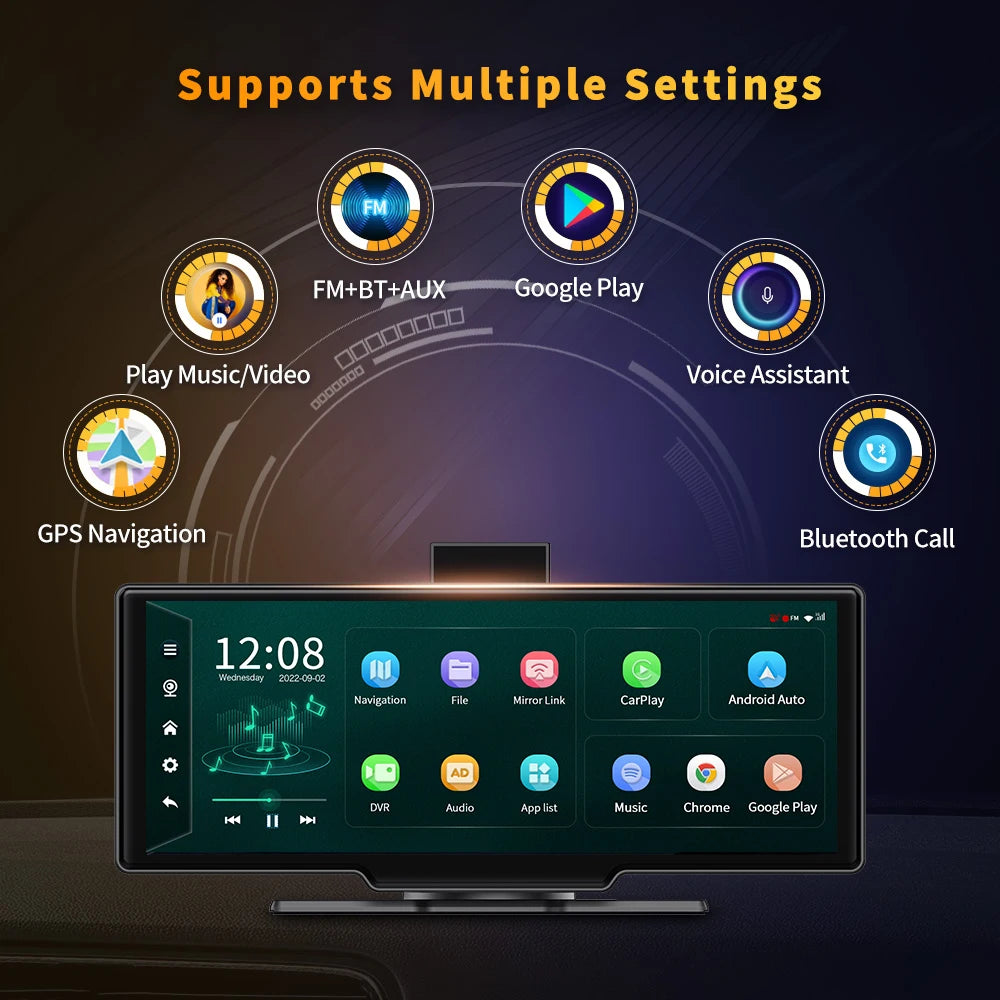 10.26''Dashboard Android 13 Dash Cam 5.1Bluetooth U Disk ADAS GPS Navigation FM AUX 24H Parking Monitor Car DVR Video Recorder