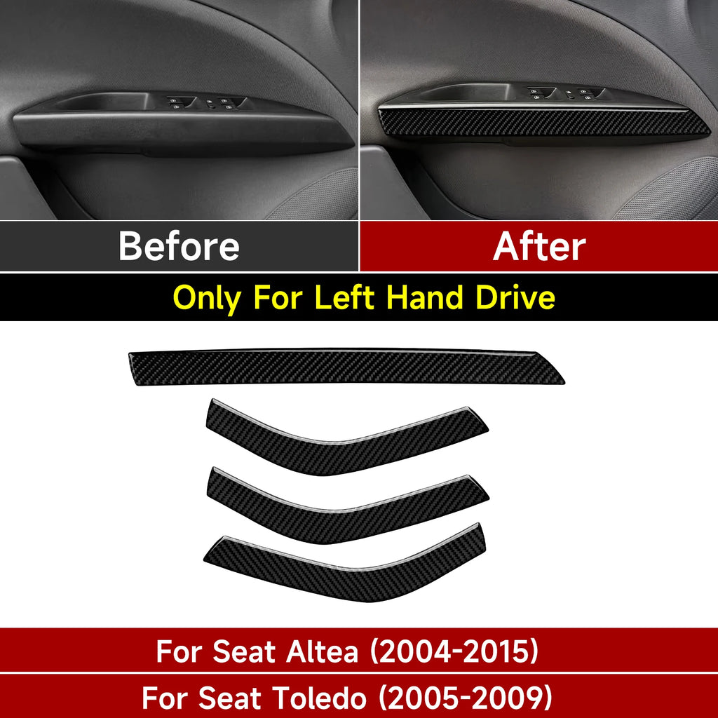 For Seat Altea Toledo (2004-2015) Trim Accessories, Carbon Fiber Interior Sticker, Car Door Armrest Panel Decoration Strip.
