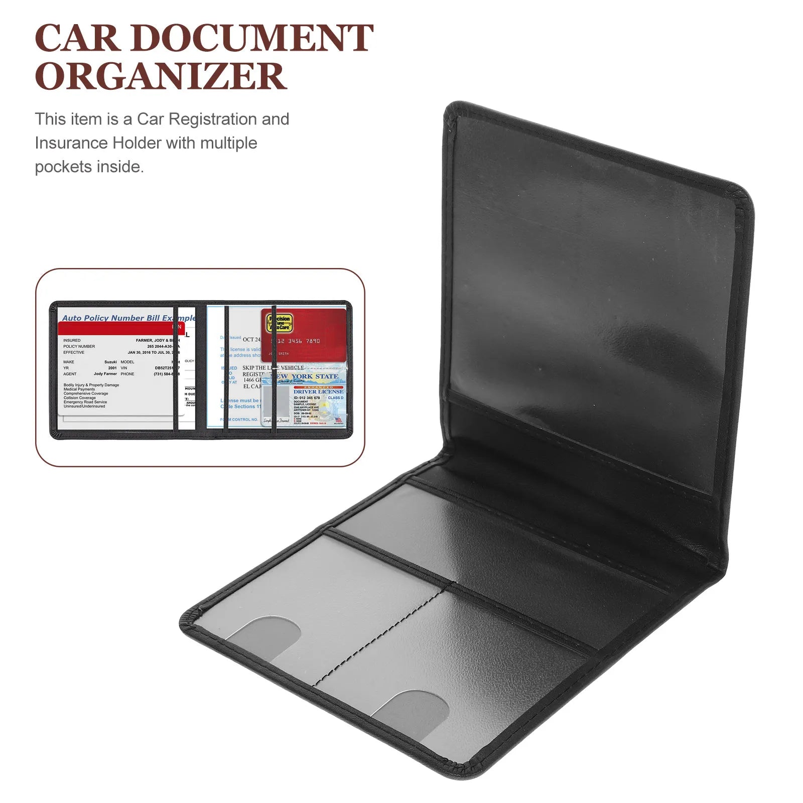 Car Document Organizer PU Holder for Registration Insurance Cards Car Paperwork Storage Wallet Manual Folder Travel Essential