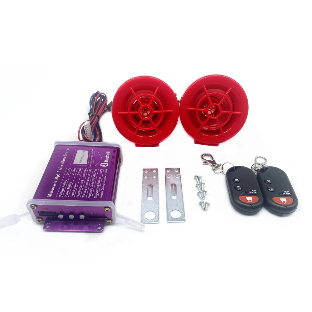 Motorcycle Car Audio Speakers Remote Sound System FM Radio USB SD Speaker Alarm Systems Anti-theft Motorbike MP3 Audio