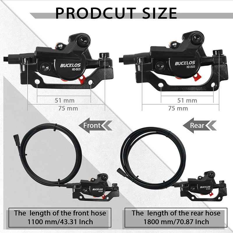 BUCKLOS Electric Bike Hydraulic Brakes Power Off Electric Scooter Brake Set 2 Piston E-Bike Disc Brake Set Folding Bike Brakes
