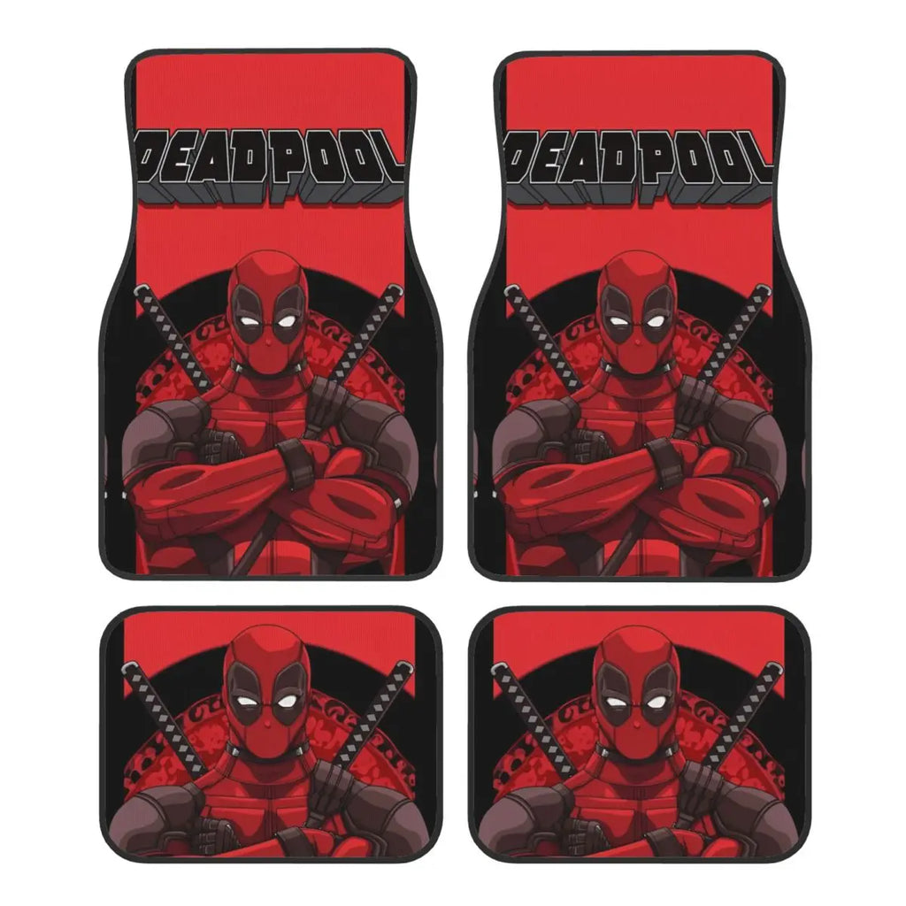 Deadpool Superhero Comics Car Floor Mats Carpet Set of 4 Anti-Slip Universal Automotive Floor Mat Fit for Vans SUV