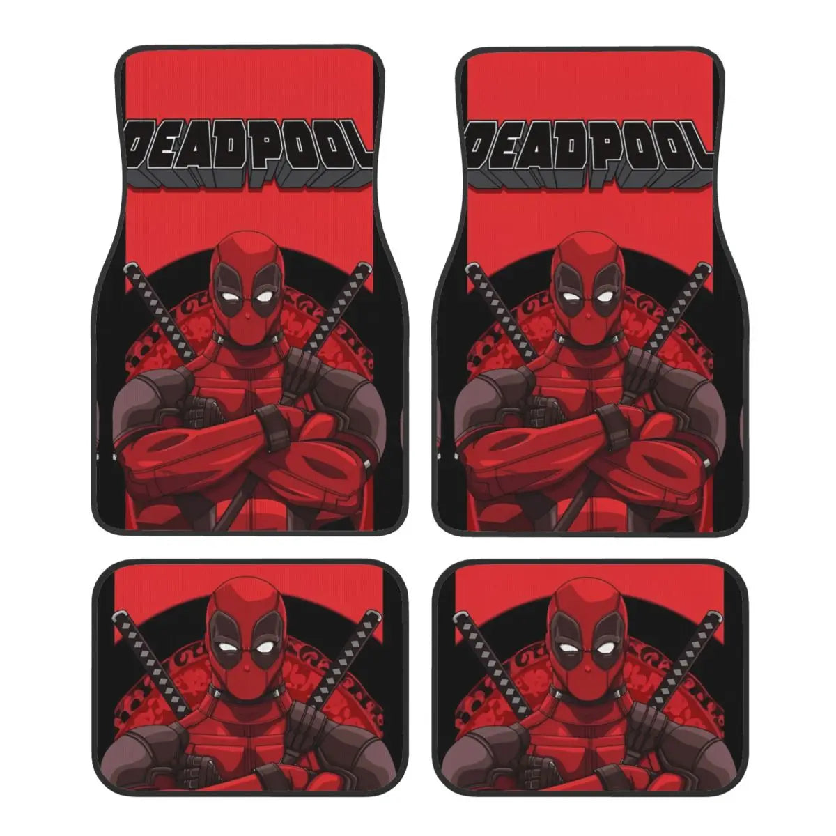 Deadpool Superhero Comics Car Floor Mats Carpet Set of 4 Anti-Slip Universal Automotive Floor Mat Fit for Vans SUV
