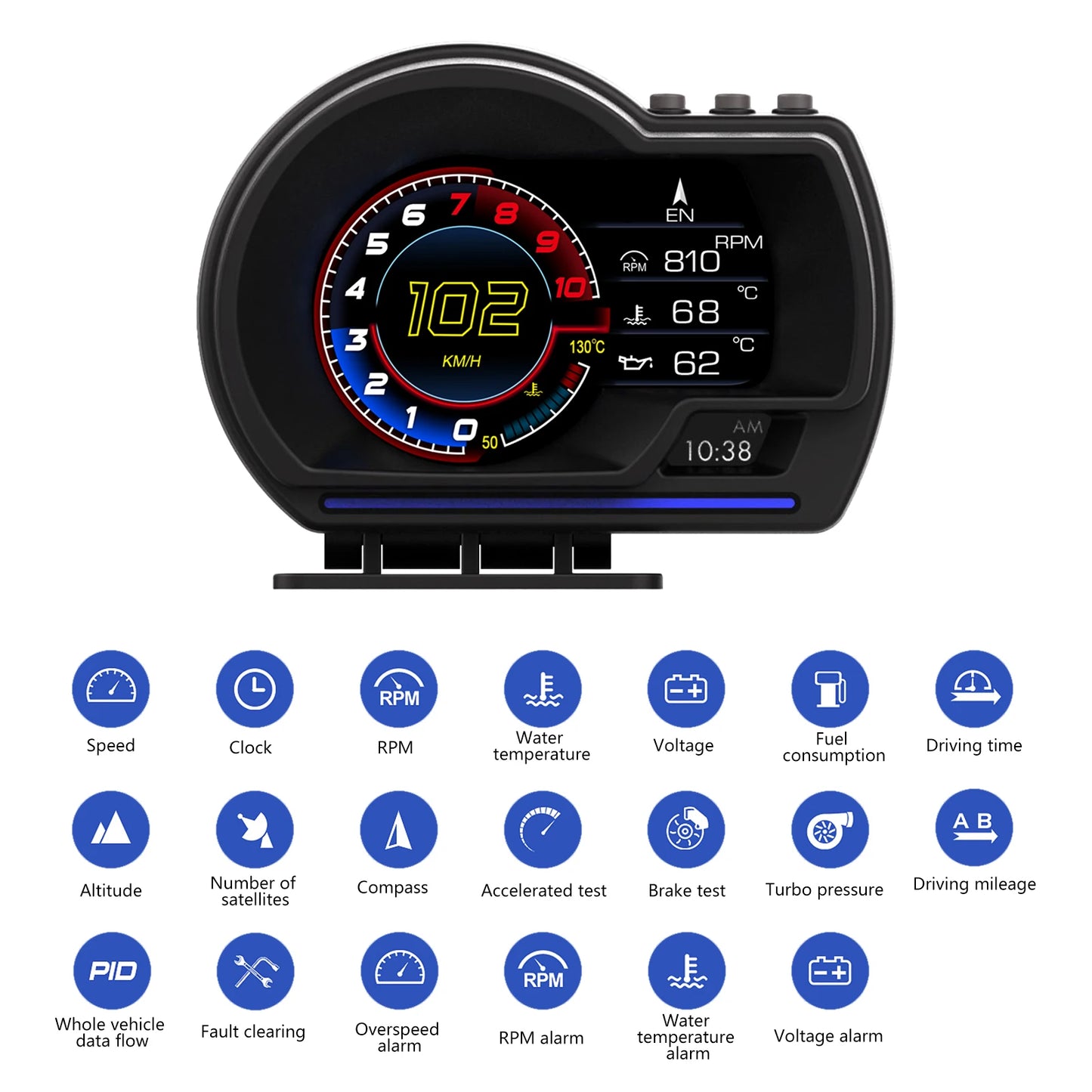 Car HUD Head-Up Display P6, OBD+GPS Smart Instrument Panel, High-Definition Speedometer Car Diagnostic Tool Over-speed fault ala