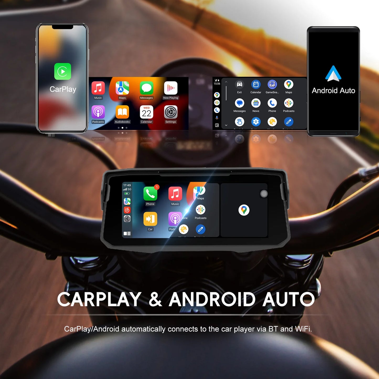 Podofo 6.86'' Smart Screen Player Motorcycle Carplay Android Auto IP68 Waterproof Bluetooth Tire Pressure Airplay Android Cast