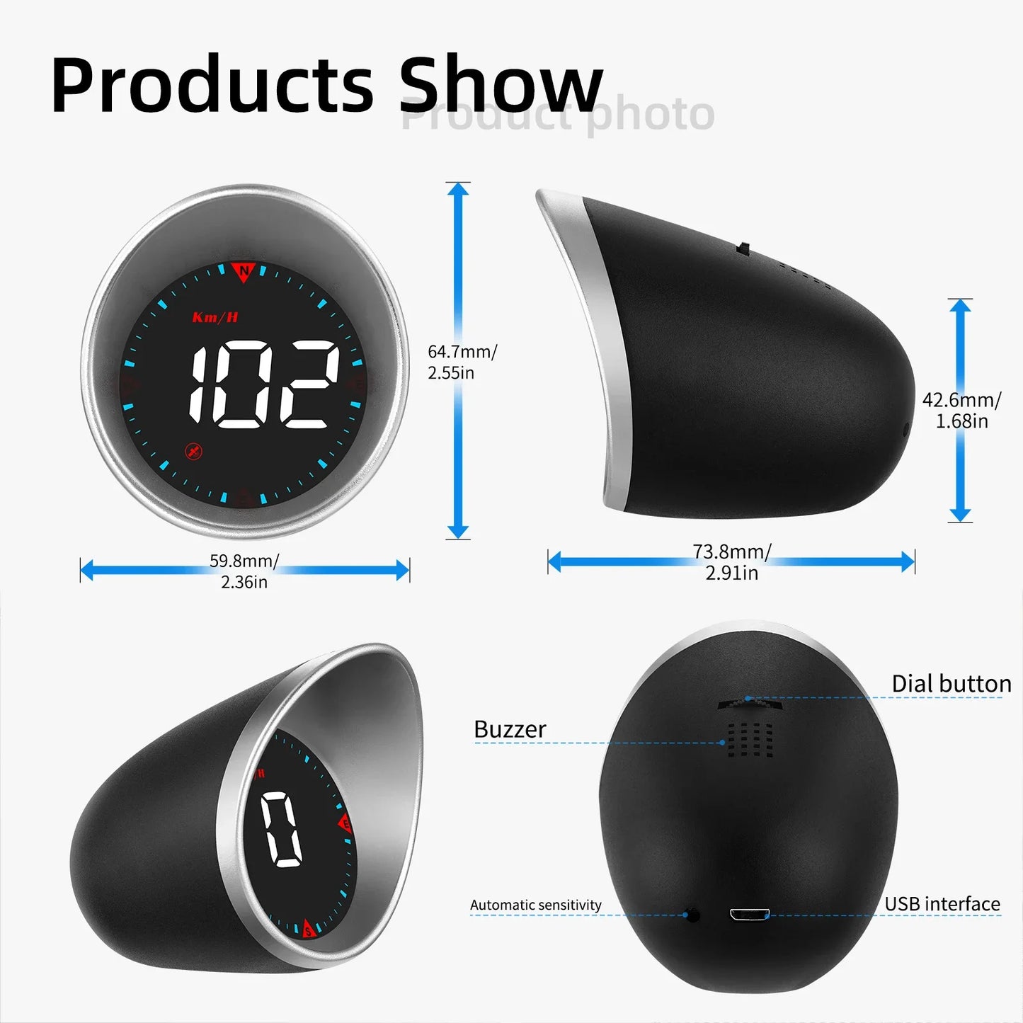Car HUD Head Up Display with Alarm Digital Dashboard GPS Smart Speedometer for Cars MPH KMH Car Electronics Accessories for Car