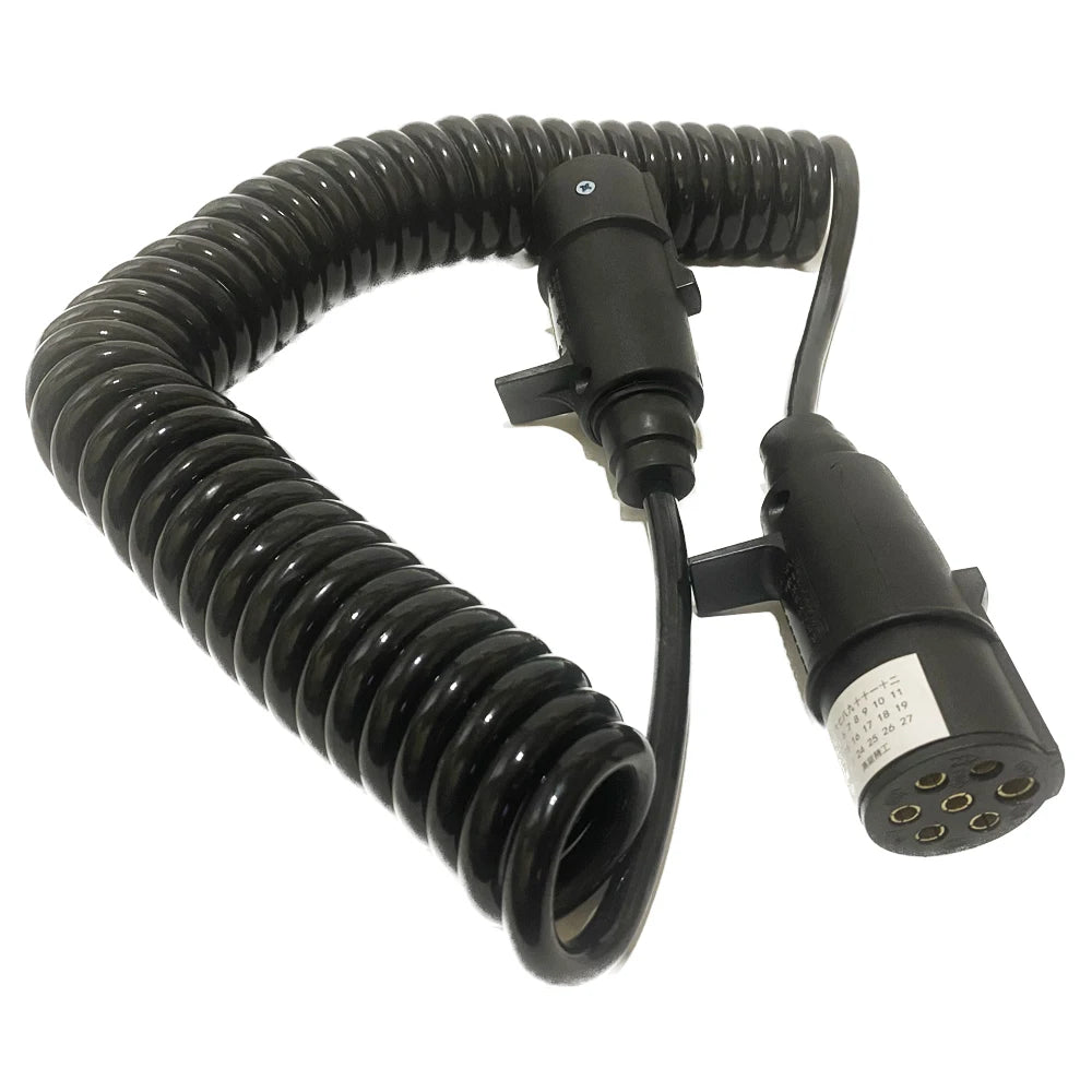 Truck 7 Pin Trailer Cable Seven-Core Line Assembly with Spiral Stretch Spring Plug Wire Connector for Vehicle Accessories