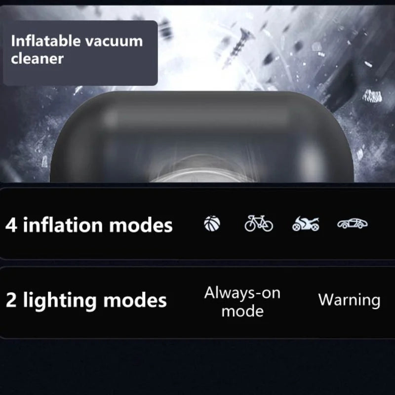 5-in-1 Wireless Vacuum Cleaner Multi-purpose for Vehicle Outdoor Emergency Portable Smart Tire Inflator with Digital Display