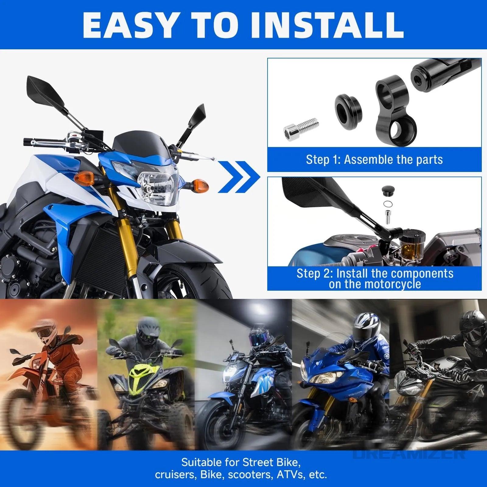 Accesorios para motocicletas, espejos retrovisores de aluminio, espejo lateral para Yamaha MT07 MT09, Honda CB650F y Kawasaki Z900.