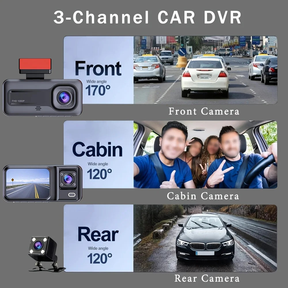 3 Channel Dash Cam for Car Camera Black Box 3Ch/2Ch 1080P Video Recorder Rear View Camera for Vehicle Car DVR car accessories