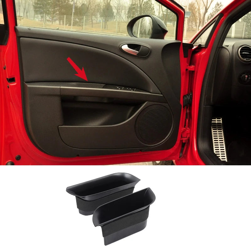 For Seat Leon 1P 2008-2012 ABS Black Car Front Door Handrail Sort Out Storage Box Interior Car Accessories