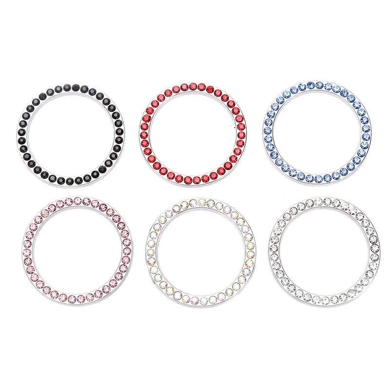 Car Start Switch Button Auto Decorative Diamond Stickers Rhinestone Ring Circle Trims Protective Cover Car Accessories Interior