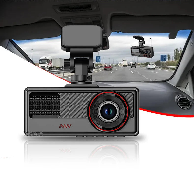 3-lens dash cam, 3-channel car-mounted high-definition night vision, 2-inch front and rear dual recording, WiFi connectivity