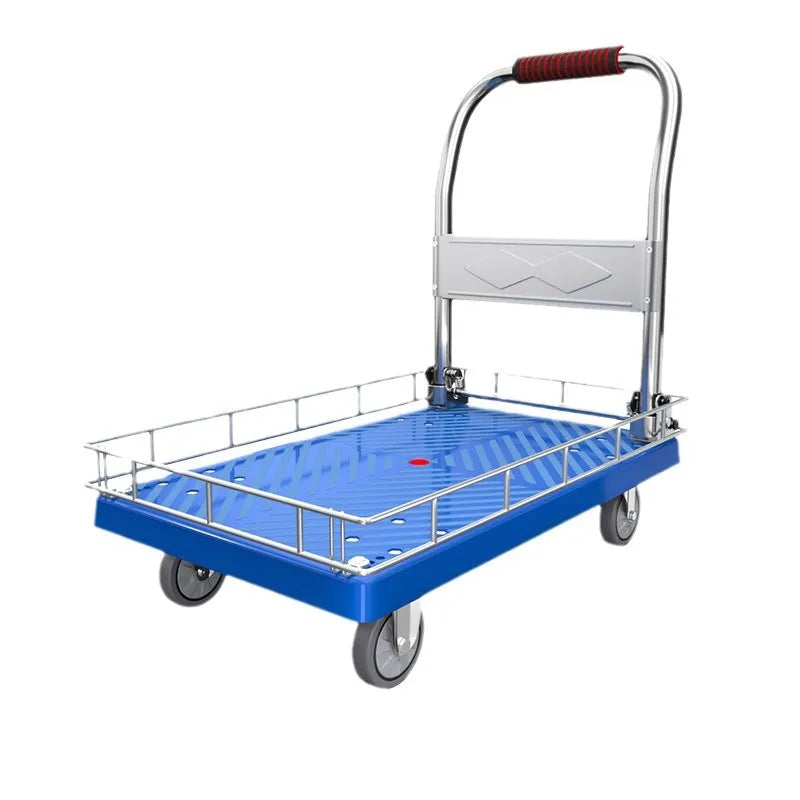 Flatbed Trucks Porters Household Trolleys Fenced Off Pick Up Courier Trailers Portable Folding Trolleys To Pull Goods
